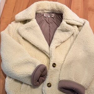 Free People Cream Sherpa Shirt Jacket
